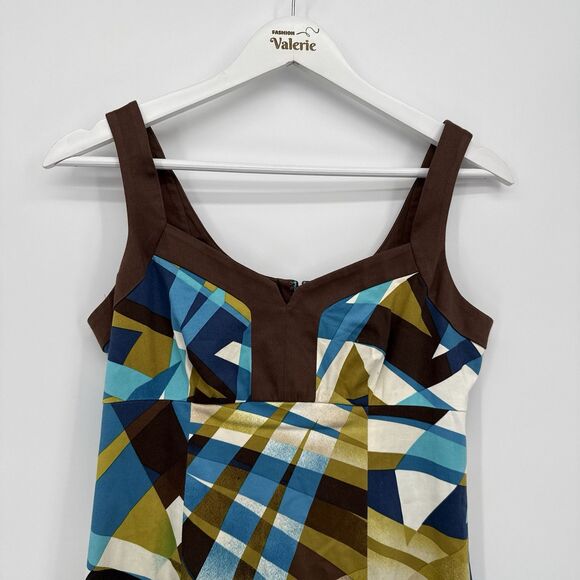 Nine West Y2k Style Multicolor Geometric Pattern Dress Size 2 Ruffle - Picture 2 of 9